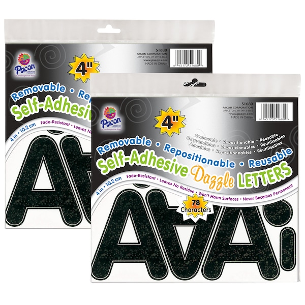 Self-Adhesive Letters, Black Dazzle, Puffy Font, 4in, 78 Count, PK2